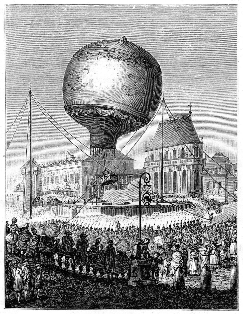 Wystrzelenie balonu na ogrzane powietrze, koniec XVIII wieku, 1885 autorstwa Unbekannt