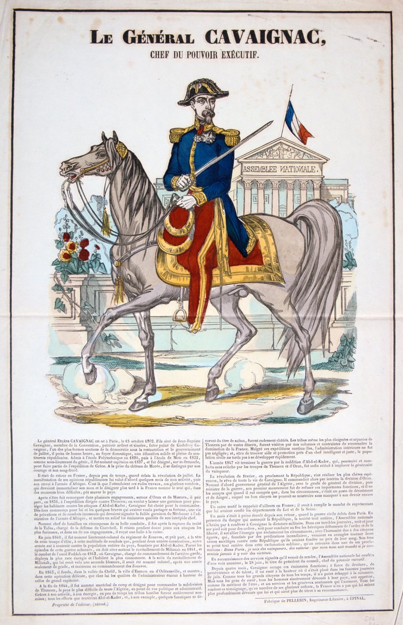 Le General Cavaignac 28 czerwca 1848, Francja. Litografia kolorowa. Prywatna kolekcja autorstwa Unbekannt