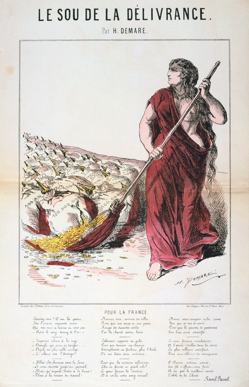 Arkusz karykatury i pieśni Le Sou de la Delivrance, wojna francusko-pruska, 1870-1871 autorstwa Unbekannt