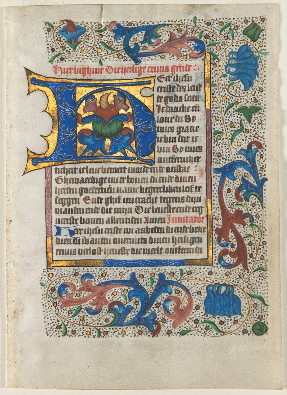 Liść wycięty z księgi godzin: zdobiony inicjał H, c. 1470-1480. autorstwa Unbekannt