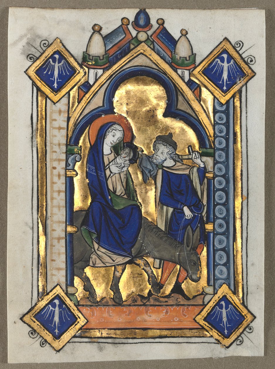 Liść wycięty z psałterza: Ucieczka do Egiptu, c. 1260. autorstwa Unbekannt