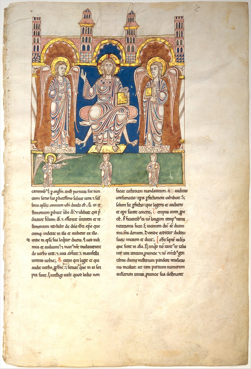 Kartka z Rękopisu Błogosławionego: Chrystus w majestacie z aniołami i aniołem Bożym..., ca. 1180. autorstwa Unbekannt