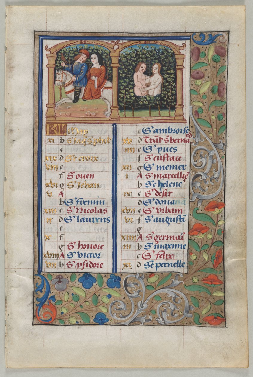 Kartka z Księgi Godzin: Strona kalendarza na majowy recto i Strona kalendarza na czerwiec..., c. 1510. autorstwa Unbekannt