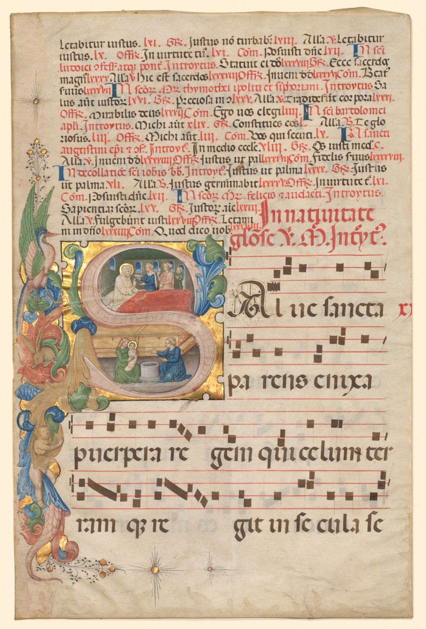 Kartka z Graduału: Historyczny inicjał S[alve Sancta Parens]..., c. 1420-1450. autorstwa Unbekannt