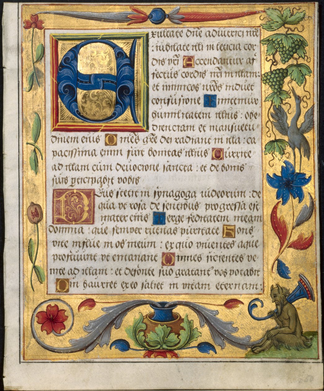 Liść z psałterza i modlitewnika: inicjał E z ozdobną ramką...recto, c. 1524. autorstwa Unbekannt