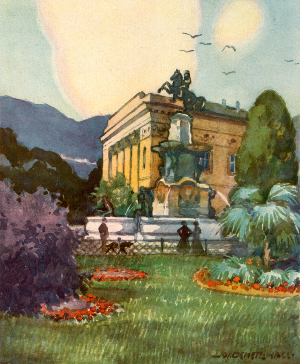 Leopoldsbrunnen und Stadttheater, fontanna Leopolda i teatr miejski, ok. 1929. autorstwa Unbekannt
