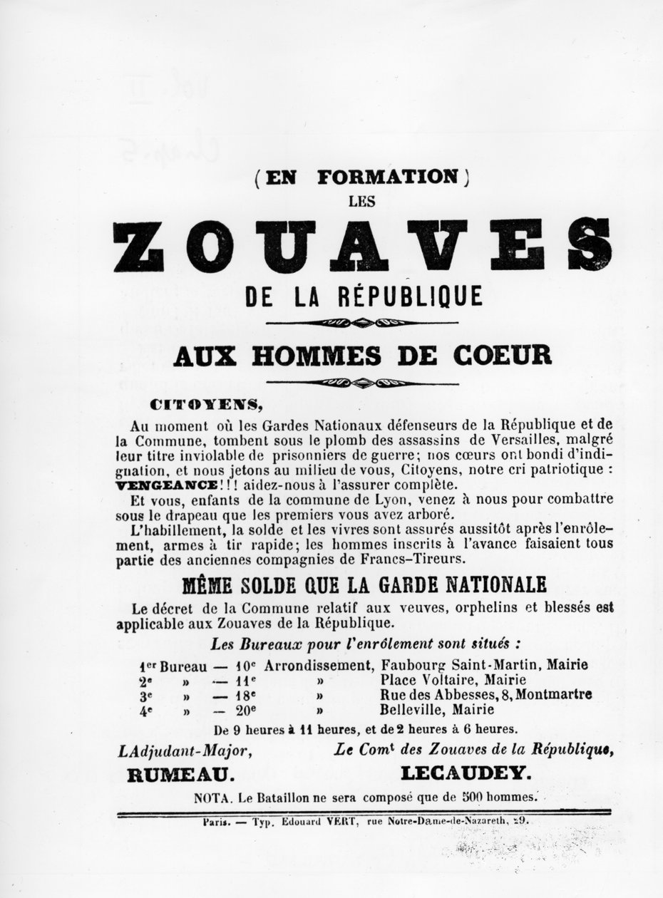 Les Zouaves, z francuskich plakatów politycznych Komuny Paryskiej, maj 1871 autorstwa Unbekannt