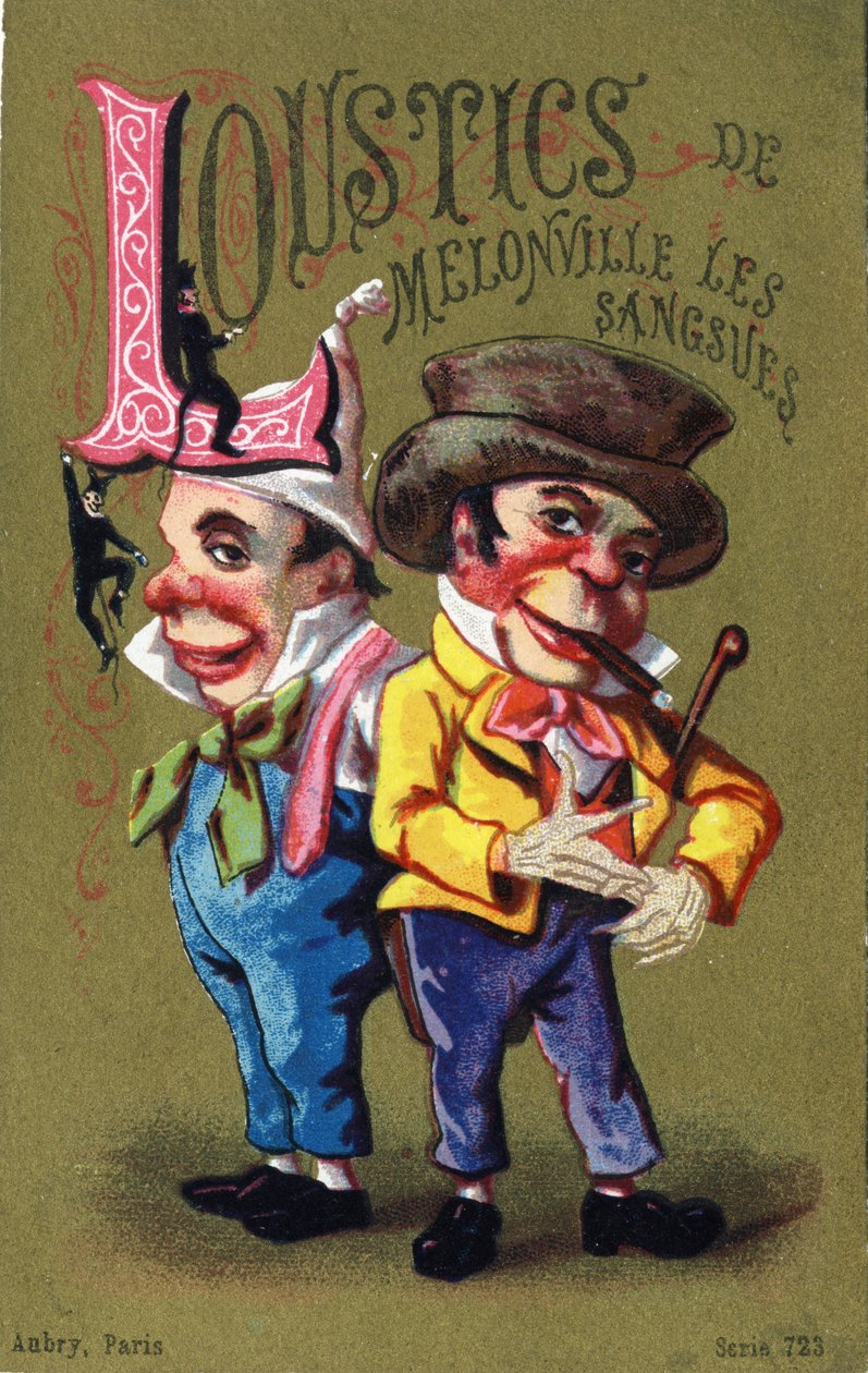 Litera L: pijawki Melonville Loustics. Grawerowanie w „Alfabet des grotesques””. Seria 25 chromatografów reklamowych na tle dory, koniec XIX wieku. Wymiary: 11x 7 cm autorstwa Unbekannt
