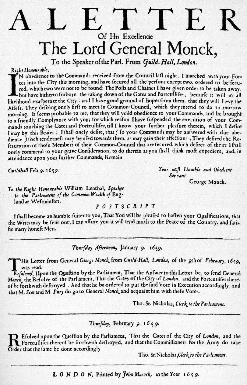 List generała Moncka do przewodniczącego Izby Gmin, 1659 1903 autorstwa Unbekannt
