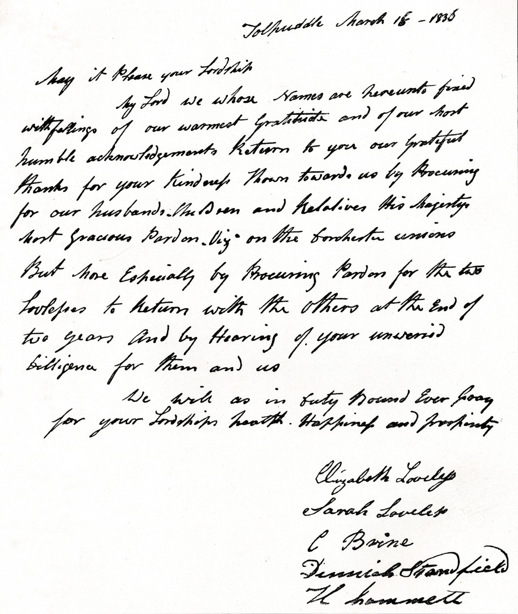 List napisany do ministra spraw wewnętrznych Johna Russella 1792-1878 przez żony męczenników z Tolpuddle, autorstwa Unbekannt