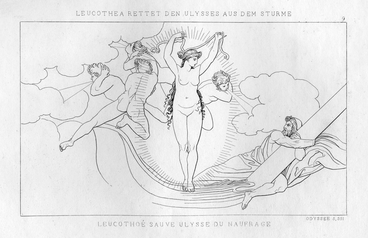Leucothea, bóstwo morskie, ratuje Odyseusza podczas burzy, c1833 autorstwa Unbekannt