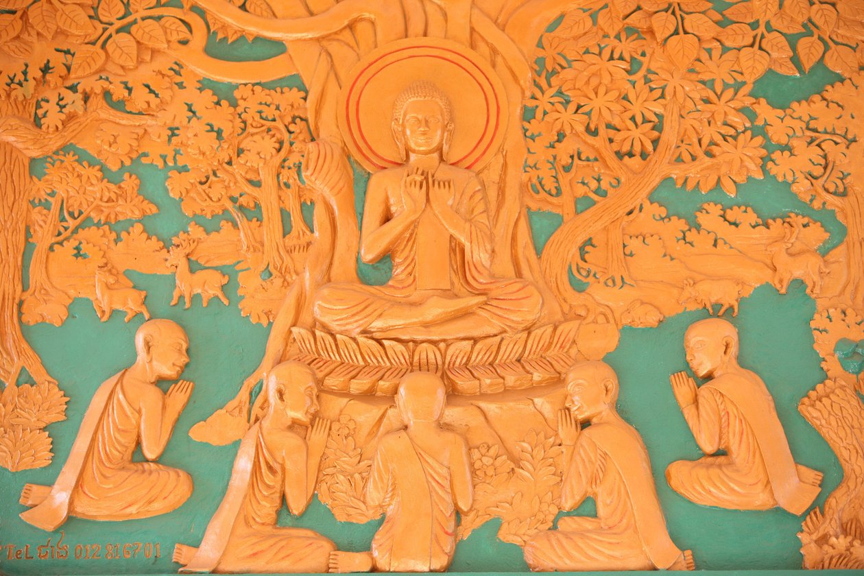 Życie Buddy. Budda ze swoimi 5 uczniami w Benares Phnom Penh Kambodża autorstwa Unbekannt