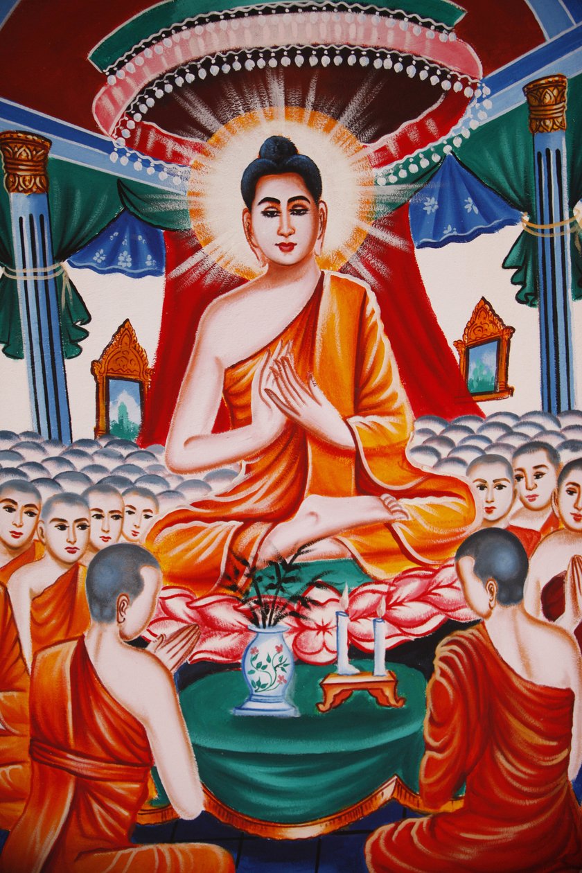 Życie Buddy Instruowanie arahantów zgromadzenia, Siem Reap, Kambodża autorstwa Unbekannt