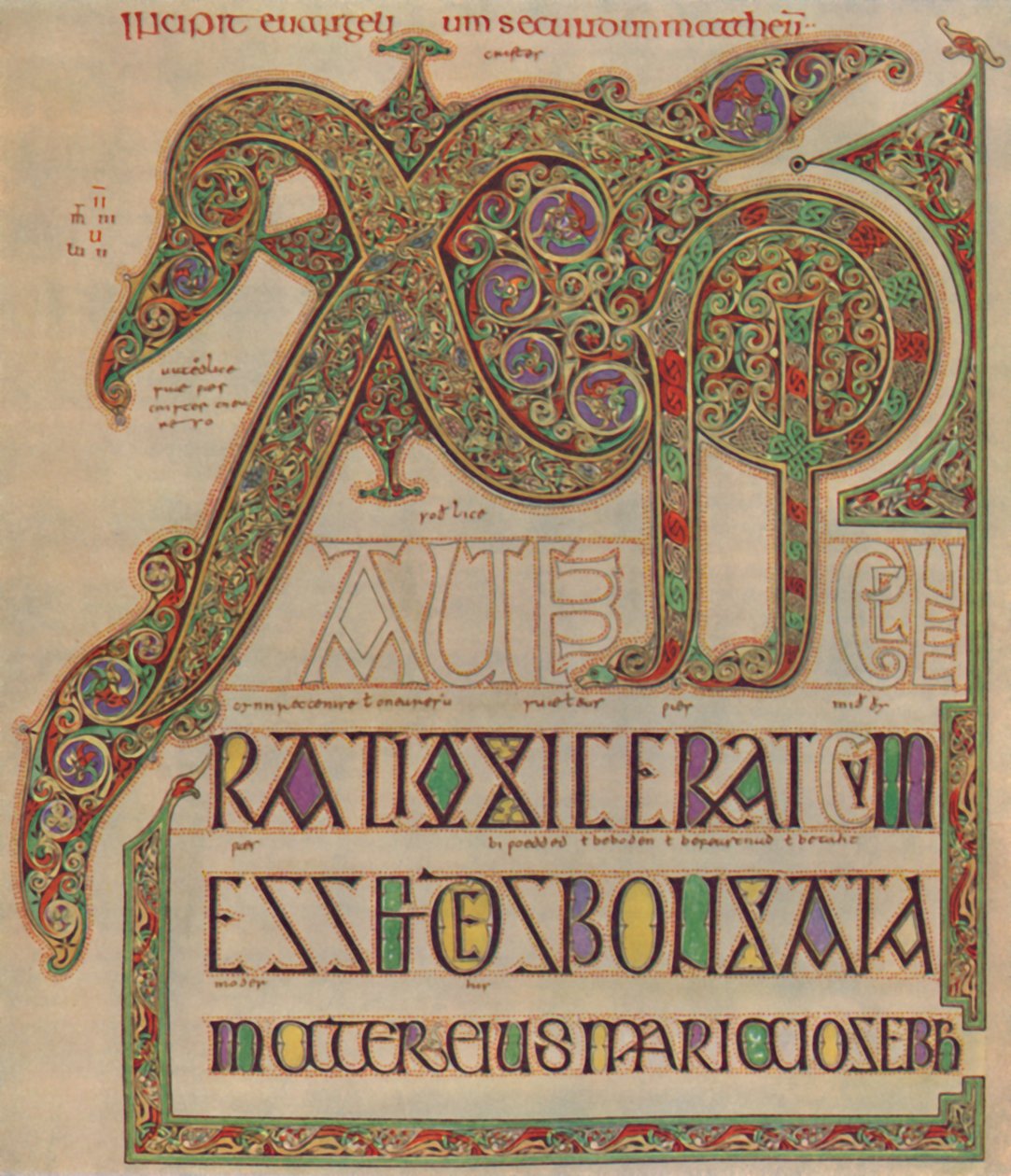 Ewangelie Lindisfarne, strona Chrystusa. Muzeum Brytyjskie, c700 AD, 1935 autorstwa Unbekannt