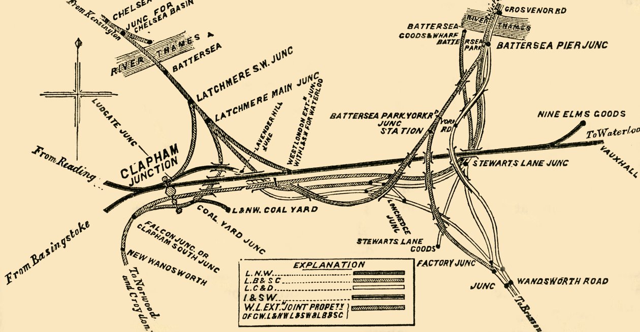 Linie kolejowe w Clapham Junction, c1878. autorstwa Unbekannt