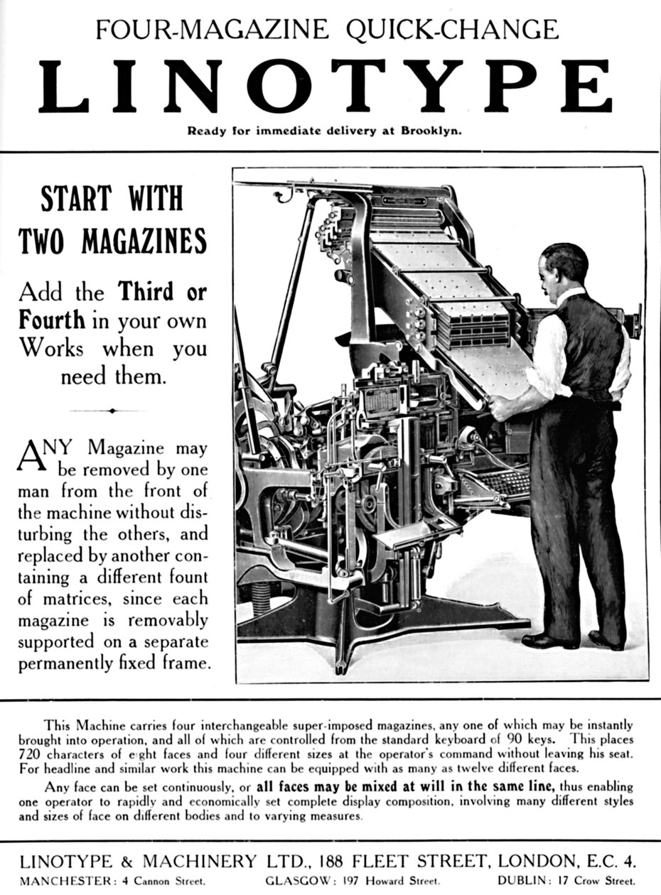Reklama Linotype & Machinery Ltd., 1919 autorstwa Unbekannt