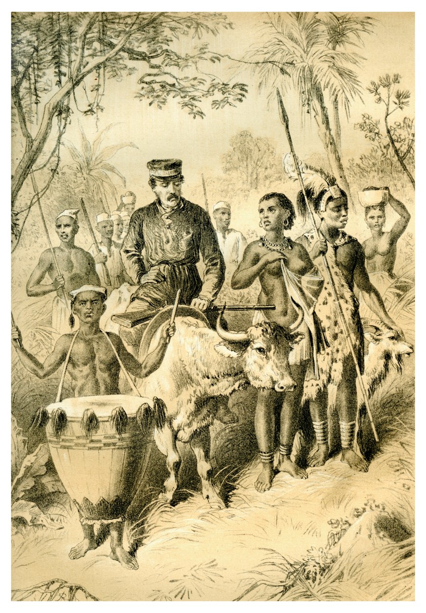 Livingstone słaby od gorączki eskortowany do miasta Shintes, c1854 1883 autorstwa Unbekannt