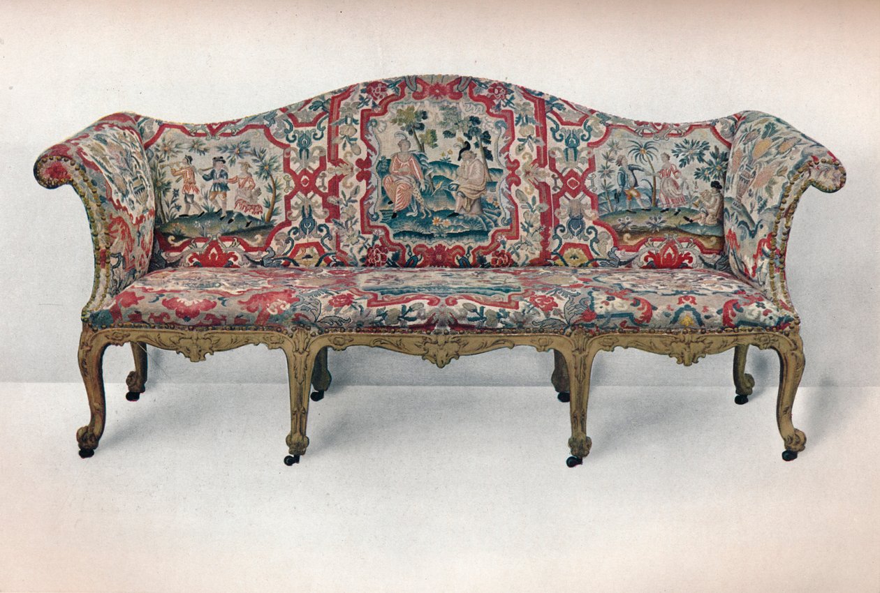 Długa tapicerowana sofa: w kształcie serpentyny, rzeźbiona i pozłacana, c1750 autorstwa Unbekannt