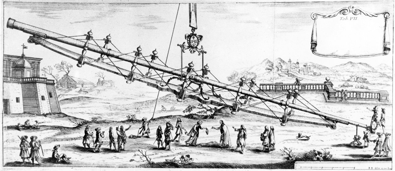 Teleskop refrakcyjny o długiej ogniskowej, 1728 autorstwa Unbekannt