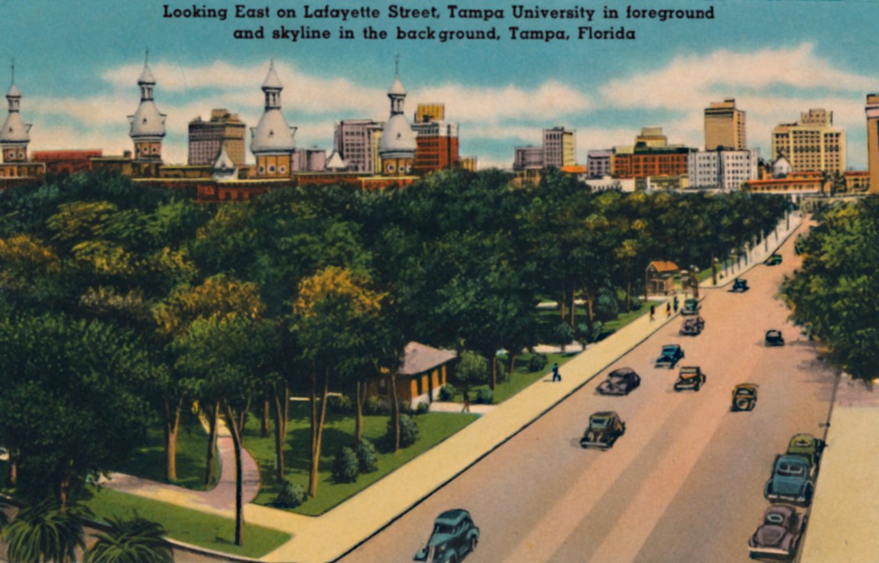 Patrząc na wschód na Lafayette Street, Tampa University i panoramę, Tampa, Floryda, c1940 autorstwa Unbekannt