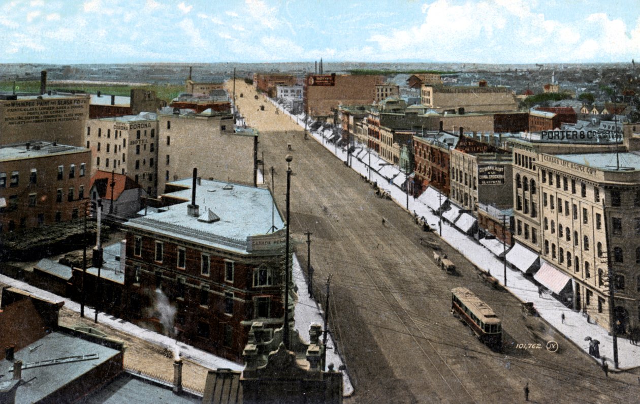 Patrząc na północ wzdłuż Main Street, Winnipeg. Manitoba, Kanada, ok. 1900 autorstwa Unbekannt