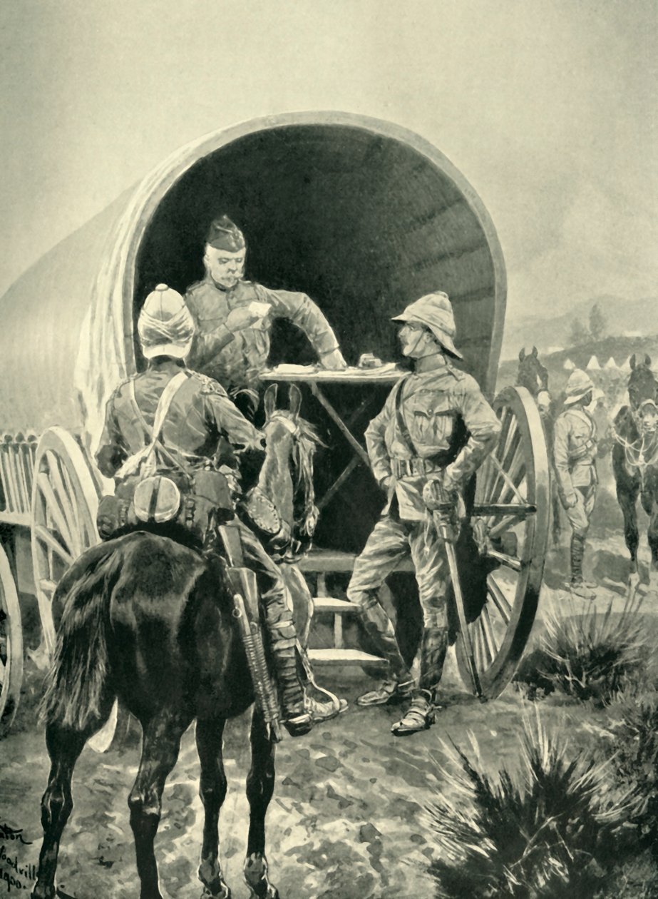 Lord Roberts pisze depesze w wagonie transportowym, w którym spał, 1901. autorstwa Unbekannt
