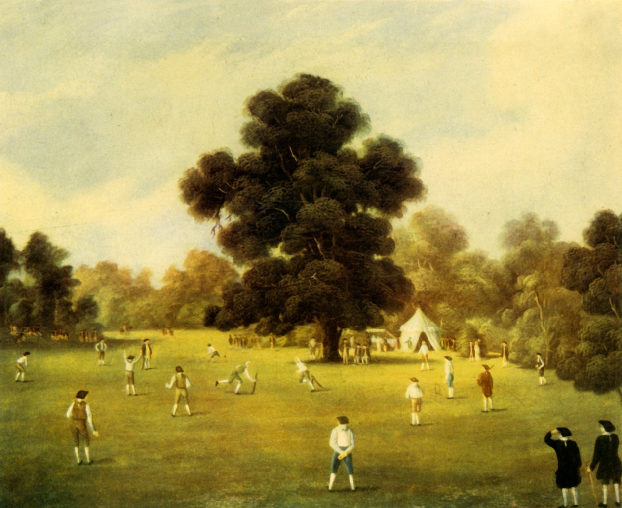 „Lords and Gentlemen of Surrey and Kent grający w krykieta w Knole Park, Kent, 1775”, 1947. autorstwa Unbekannt