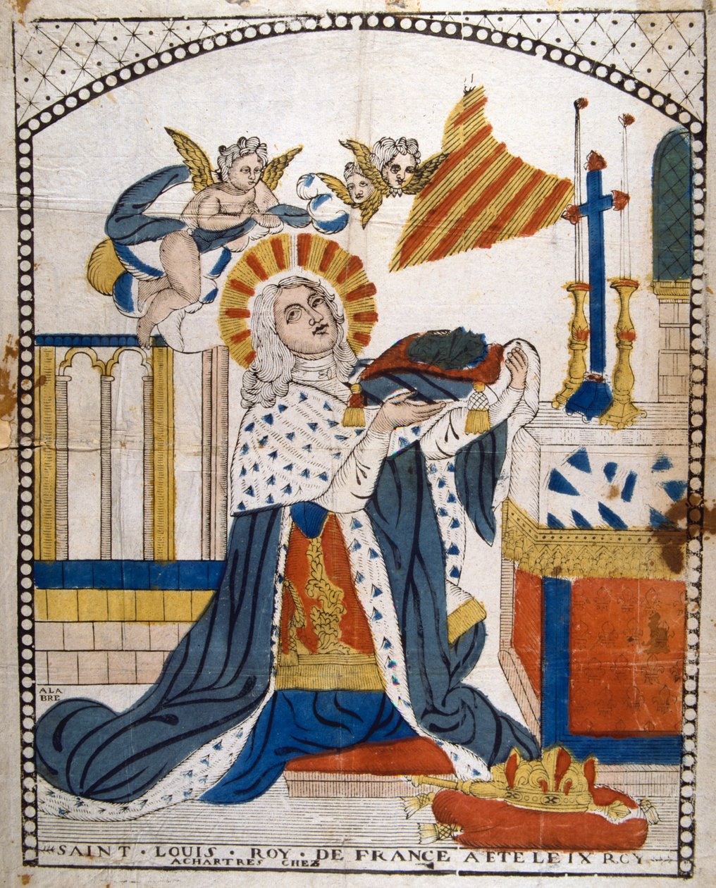 Ludwik IX, król Francji, w katedrze w Chartres w szatach koronacyjnych, 1226 XIX w. autorstwa Unbekannt