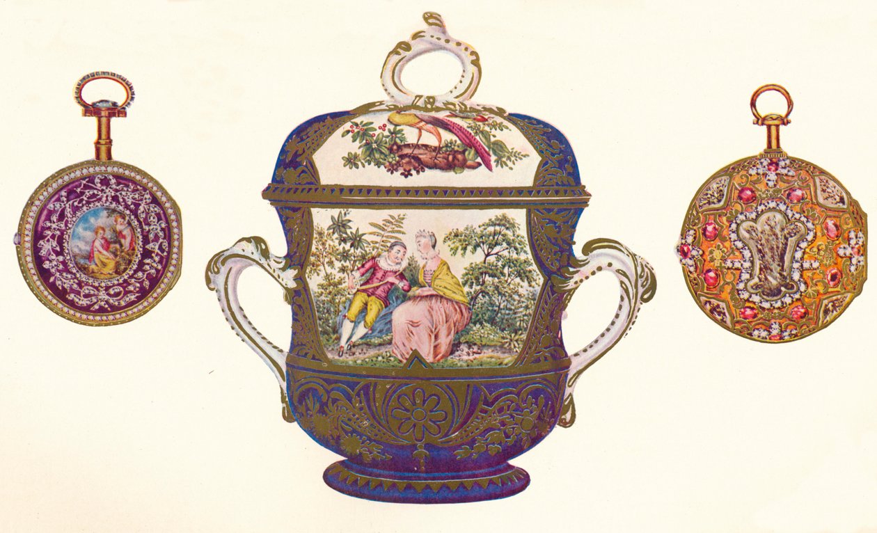Ludwika XVI. Gold Repeater, c.1770, Stara porcelanowa porringer i okładka Chelsea, c.1710, 1903 autorstwa Unbekannt