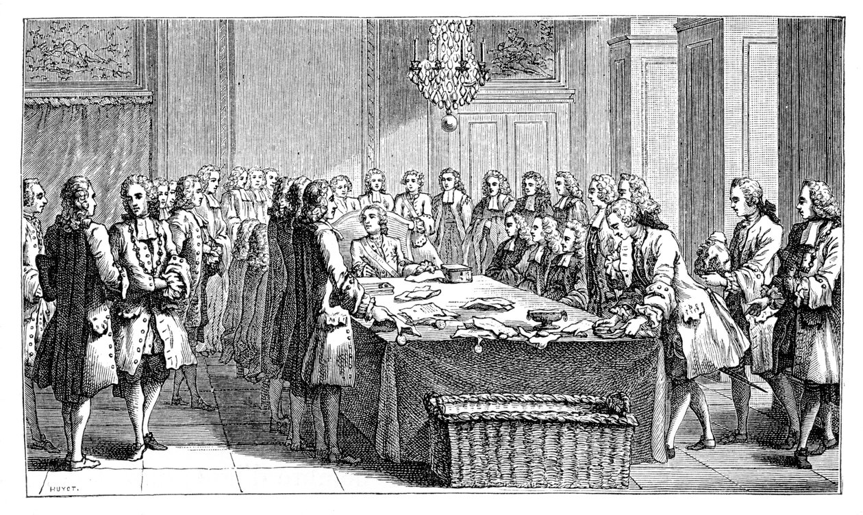 Ludwik XV podpisanie nowego traktatu, 1757, 1885 autorstwa Unbekannt