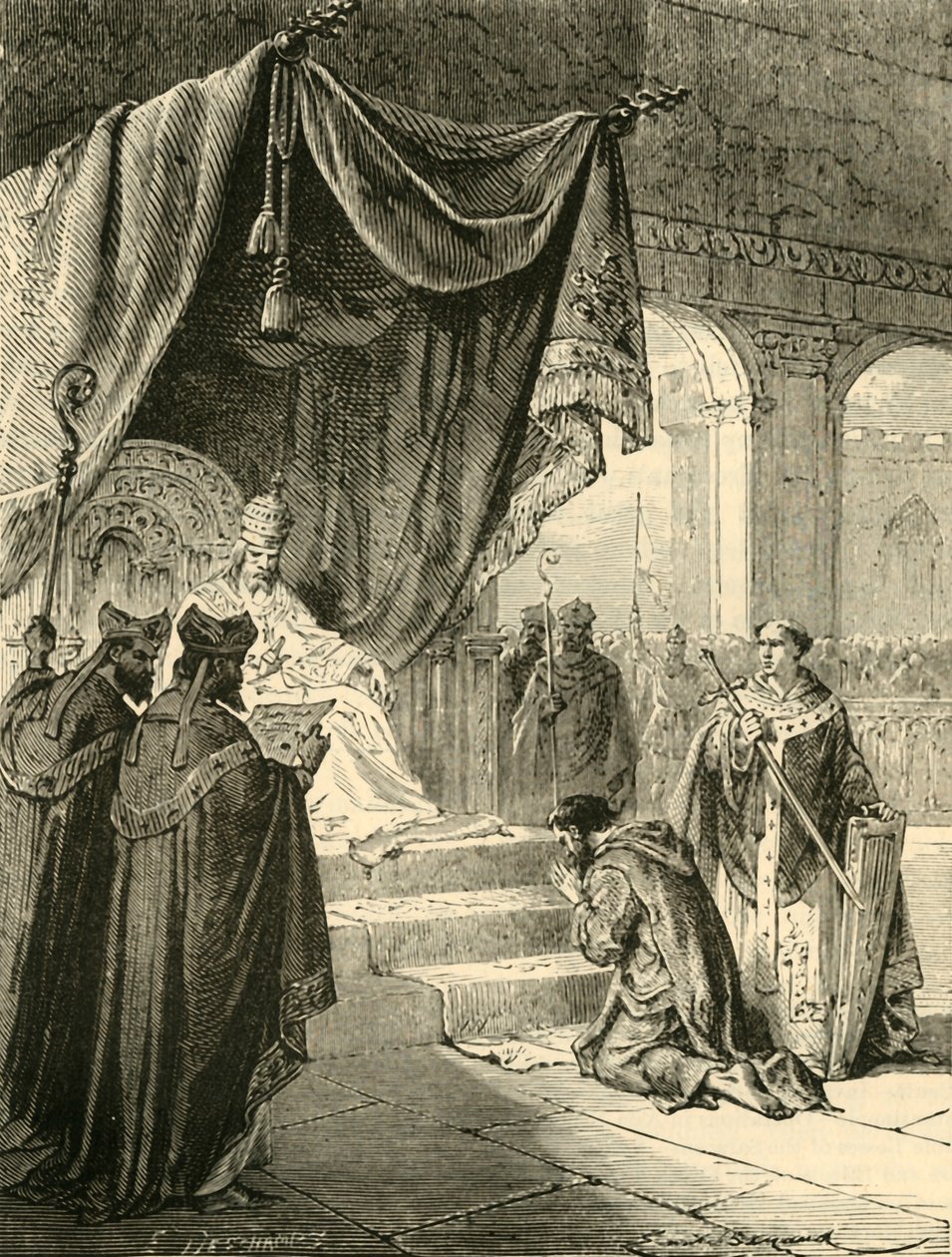 Ludwik Pobożny odprawiający pokutę za leczenie swego siostrzeńca Bernarda, c818, 1890. autorstwa Unbekannt