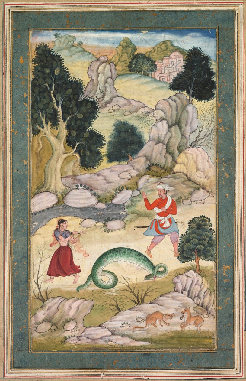 Pożegnanie kochanków, Strona z Księgi Bajek, c. 1590-95. autorstwa Unbekannt
