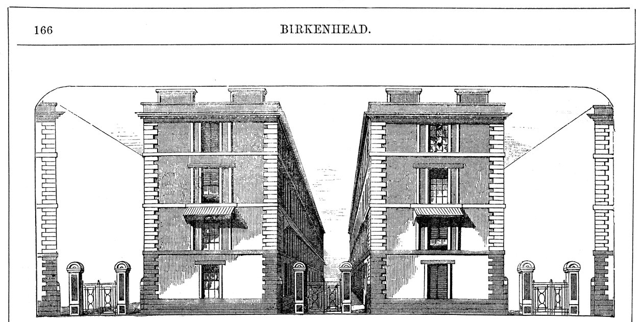 Mieszkania robotnicze o niskim czynszu budowane przez Birkenhead Dock Co, ok. 1844 r., ok. 1860 r autorstwa Unbekannt