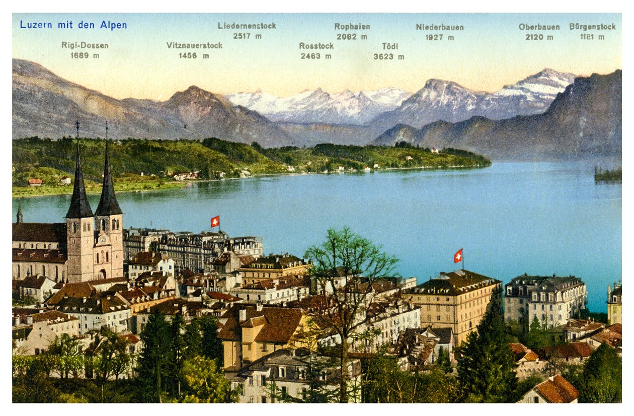 Lucerna i Alpy, Szwajcaria, XX wiek autorstwa Unbekannt