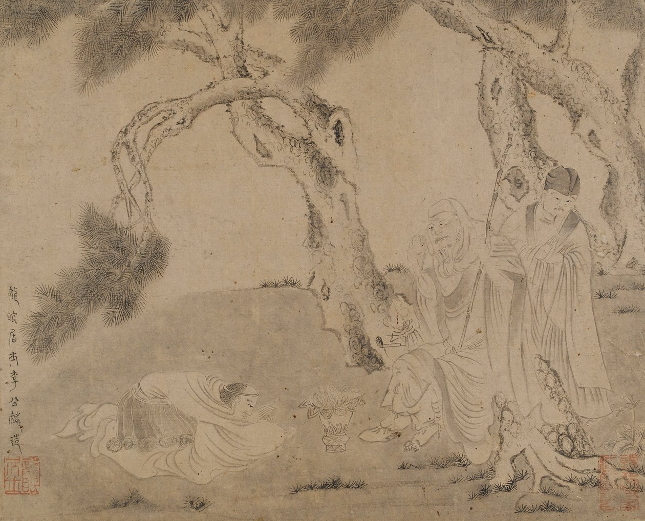 Luohan, sługa i czciciel pod sosnami, dynastia Yuan lub Ming, 1279-1644. autorstwa Unbekannt