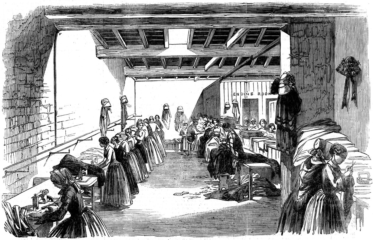 Maszynownia w parowej szwalni, 1854 autorstwa Unbekannt