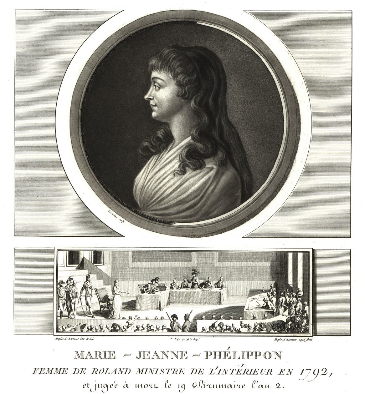 Madame Roland lub Marie-Jeanne Phelippon (1754-1793), Girondist wraz z mężem Jean-Marie Roland de la Platiere autorstwa Unbekannt