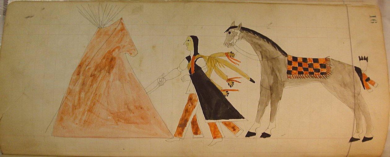 Maffet Ledger: Indianin i koń, ca. 1874-81. autorstwa Unbekannt