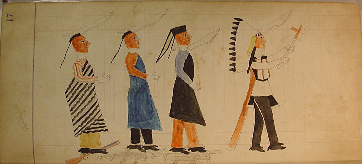 Maffet Ledger: Trzech Indian podążających za wodzem, ca. 1874-81. autorstwa Unbekannt