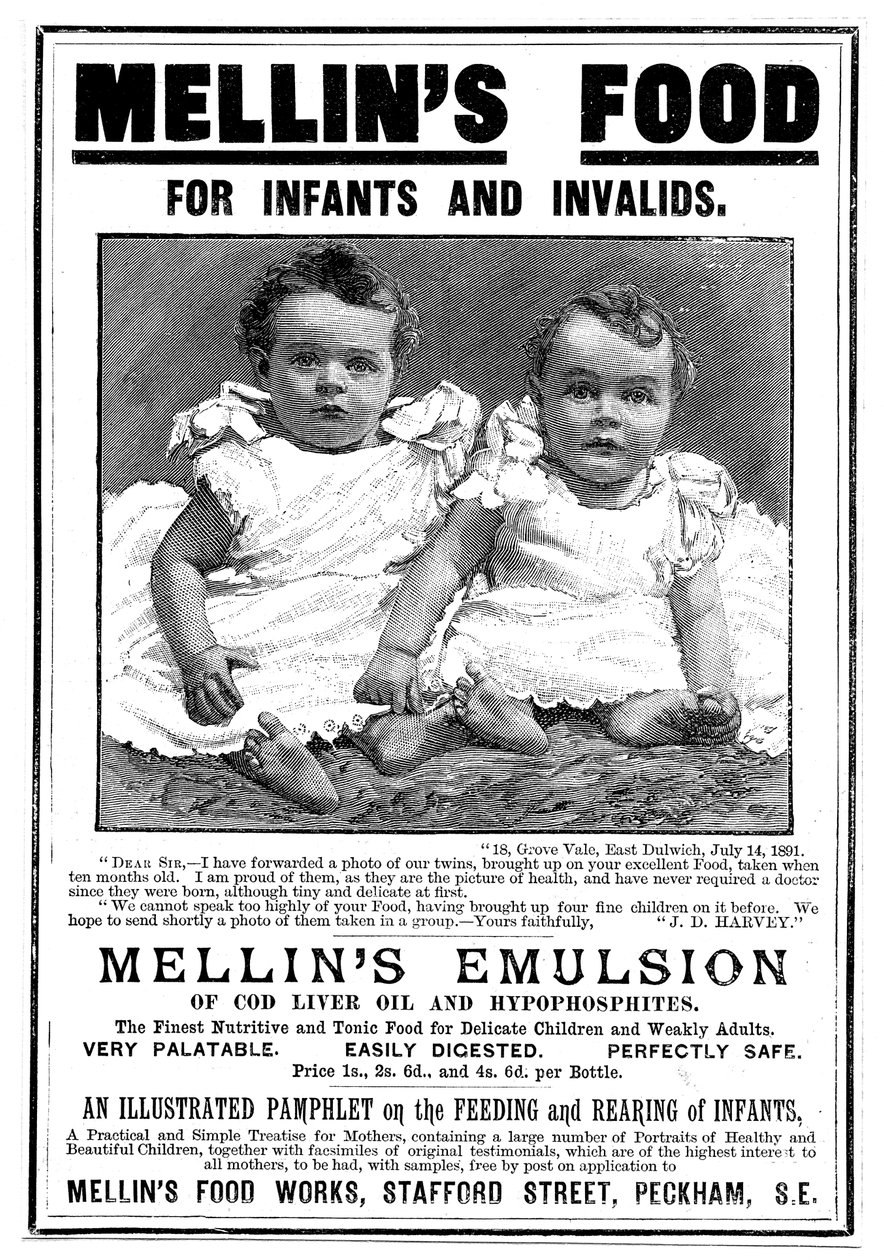 Reklama magazynowa Mellins Emulsion, suplementu diety na bazie oleju z wątroby dorsza, ok. 1890 r. autorstwa Unbekannt