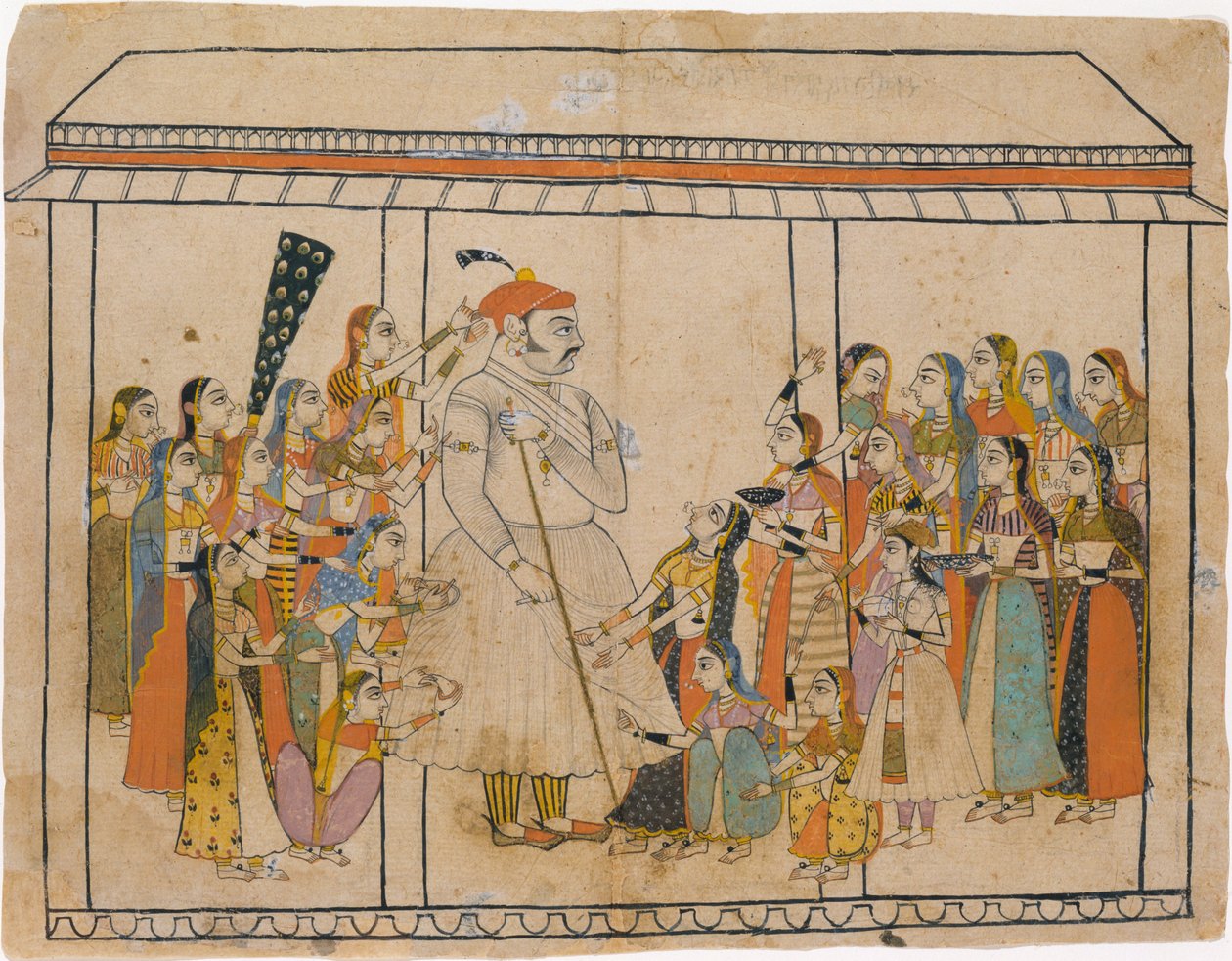 Maharaja Raj Singh uwielbiany przez swoje damy, ca. 1710-20. autorstwa Unbekannt