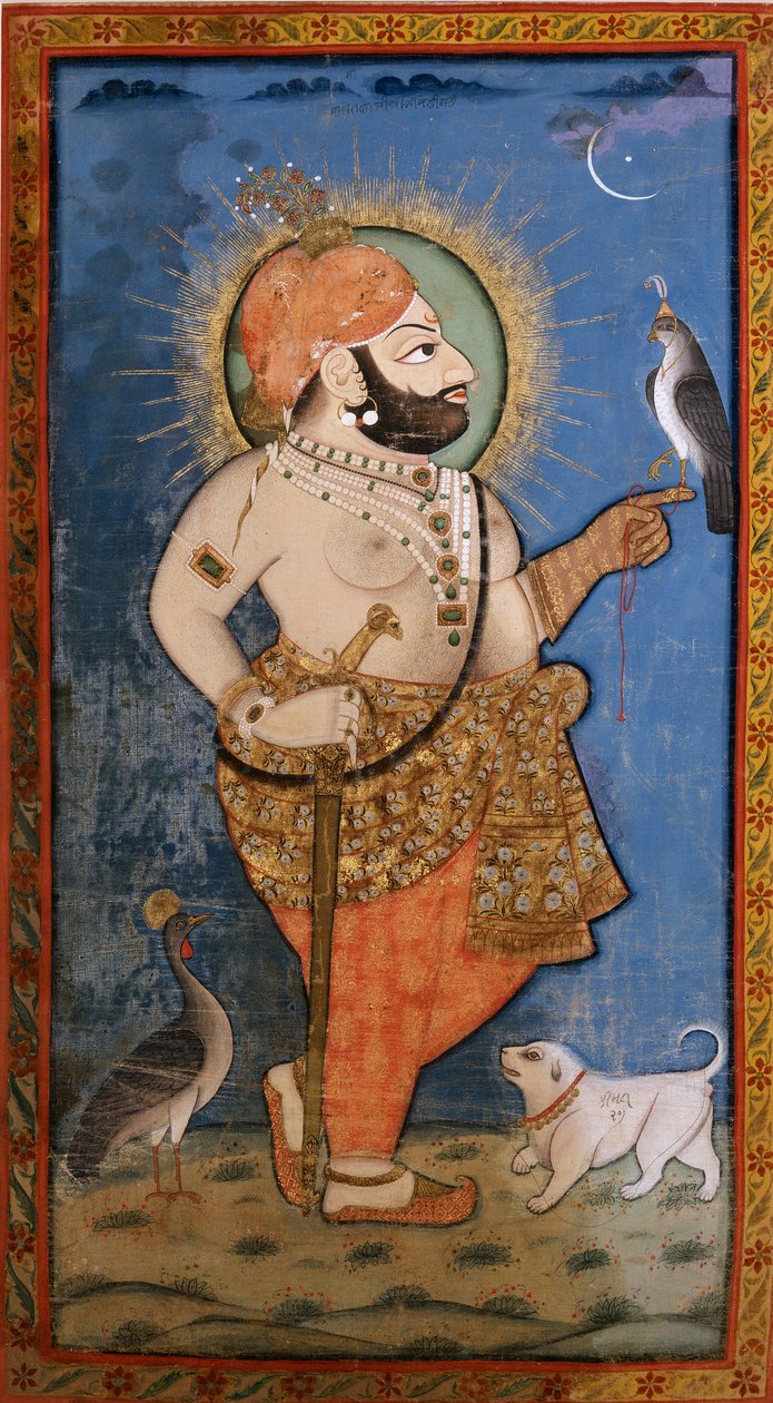 Maharana Bhim Singh z jastrzębiem, 1805-1810 autorstwa Unbekannt