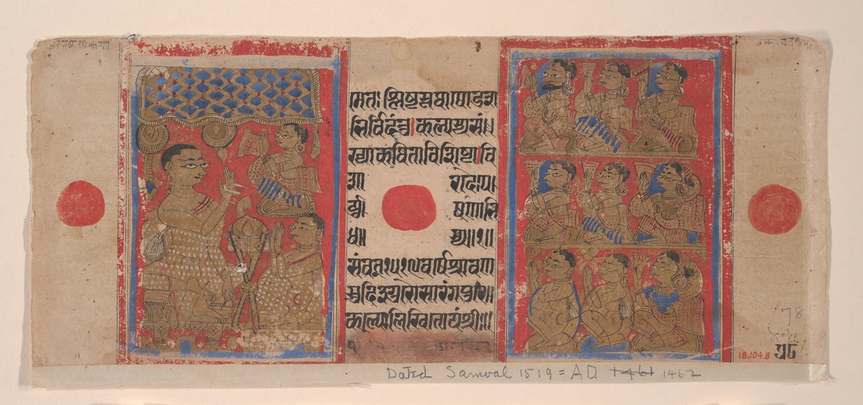 Mahavira Przepowiadanie mnichom i mniszkom: Folio z rękopisu Kalpasutry, 1461 Samvat 1519. autorstwa Unbekannt