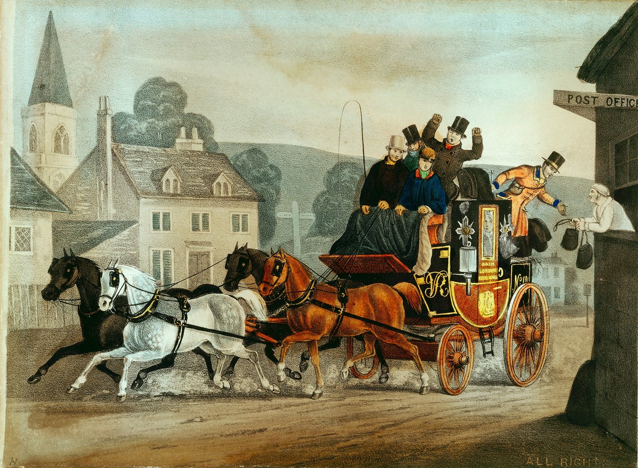 Autobus pocztowy na trasie z Bath do Londynu, ok. 1840 r. autorstwa Unbekannt