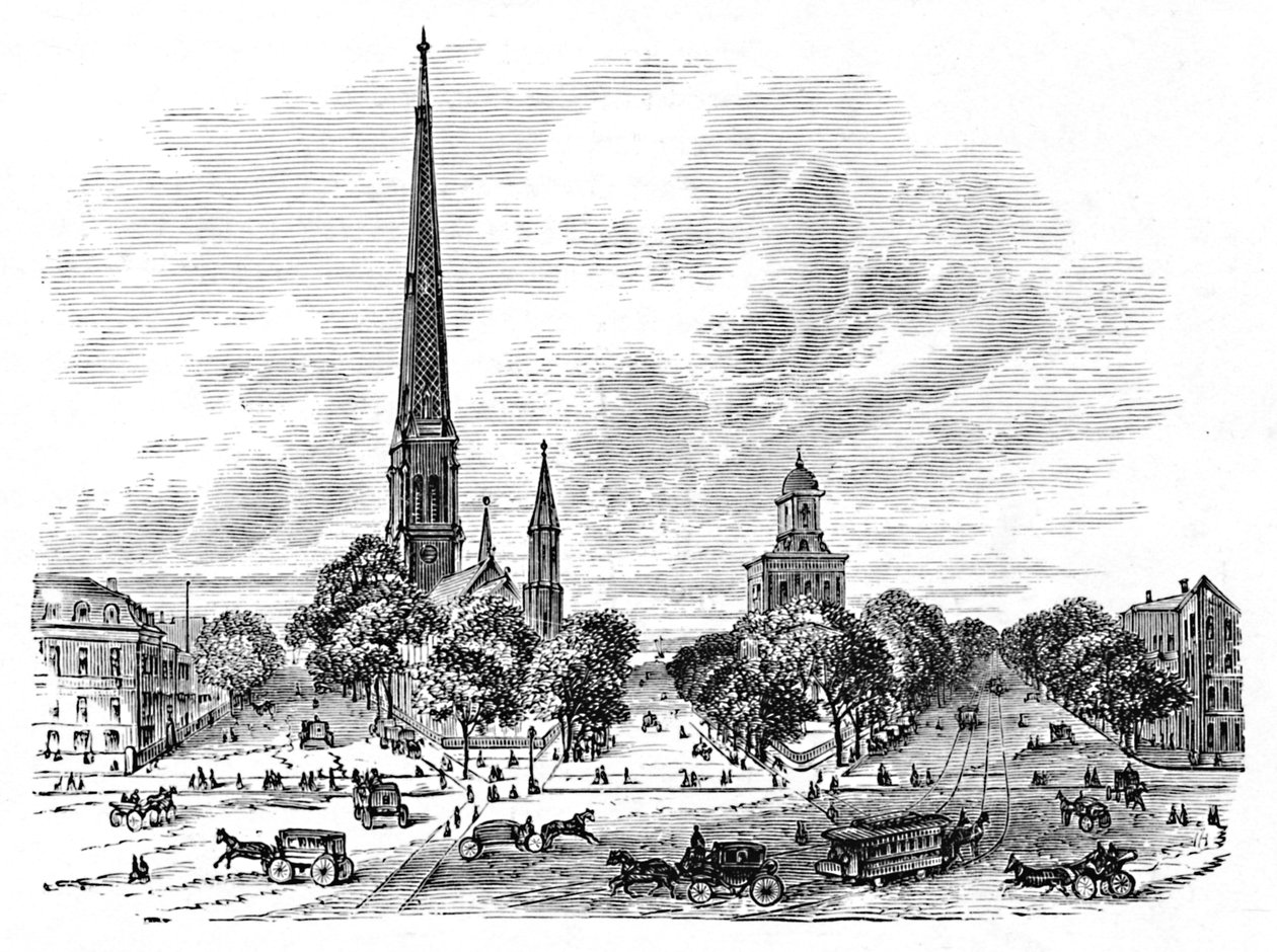 Main Street, Buffalo, naprzeciwko kościołów, 1883 autorstwa Unbekannt