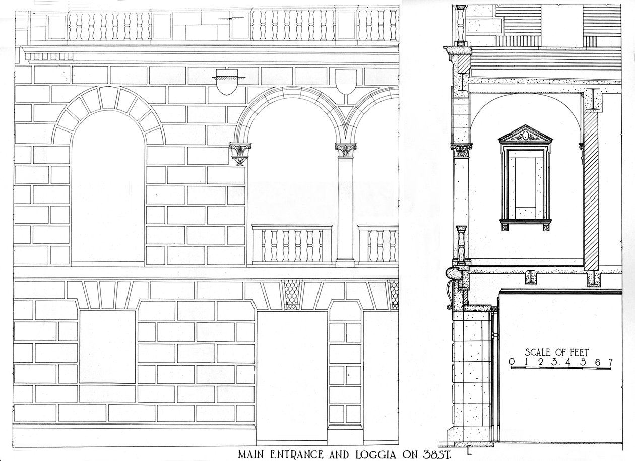 Główne wejście i loggia na 38 Street, budynek Fraternity Clubs, Nowy Jork, 1924 autorstwa Unbekannt