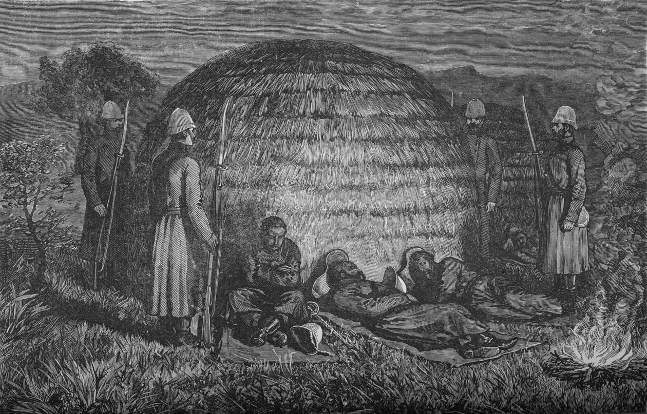 Major Marter i jego ludzie strzegący Cetewayo w rodzimym Kraal, ok. 1880 r. autorstwa Unbekannt