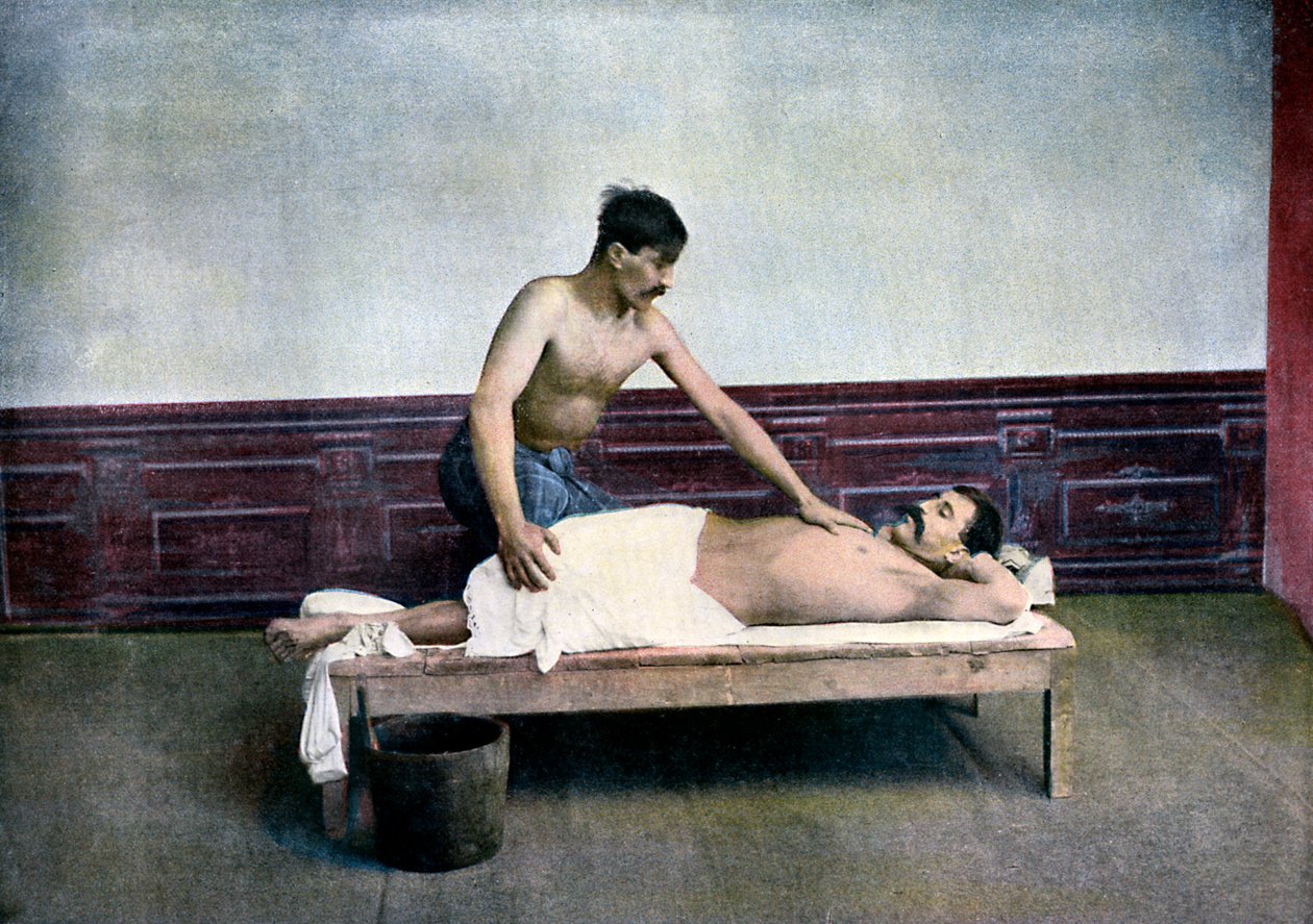 Mężczyzna podczas masażu w łaźni, ok. 1890 r. autorstwa Unbekannt