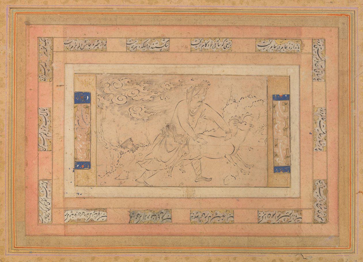 Człowiek z baranem, Folio z Albumu Belliniego, ca. 1600. autorstwa Unbekannt
