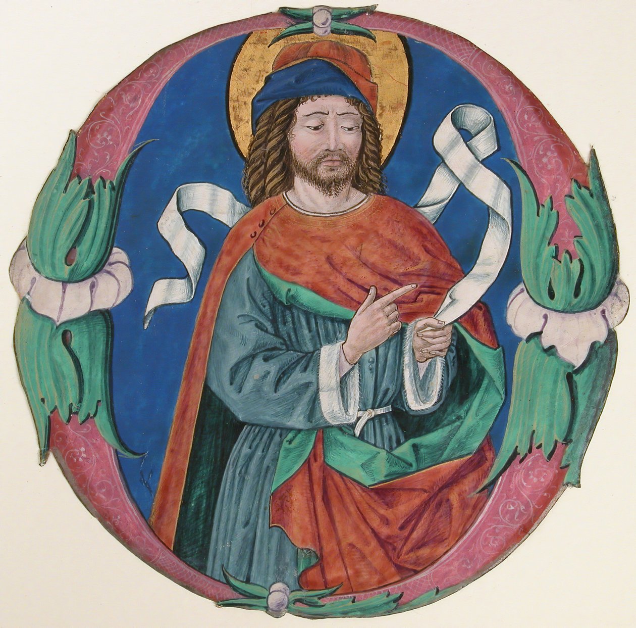 Iluminacja rękopisowa z figurą świętego w inicjale O, ok. 1900 r. 1480. autorstwa Unbekannt